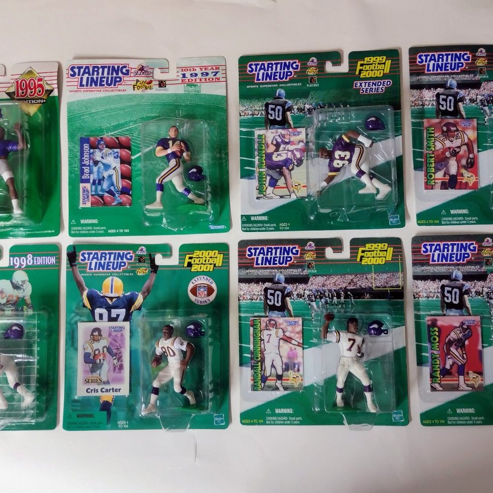 BIG Minnesota Vikings Starting Lineup lot 8 football Moss Carter Randle figures